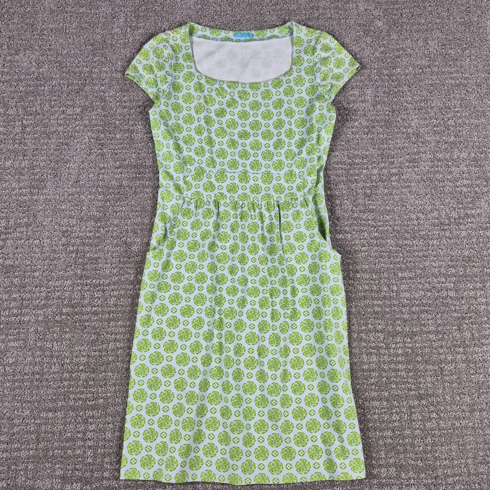 J McLaughlin Catalina Cloth Shift Dress Womens S Green Geometric Pockets